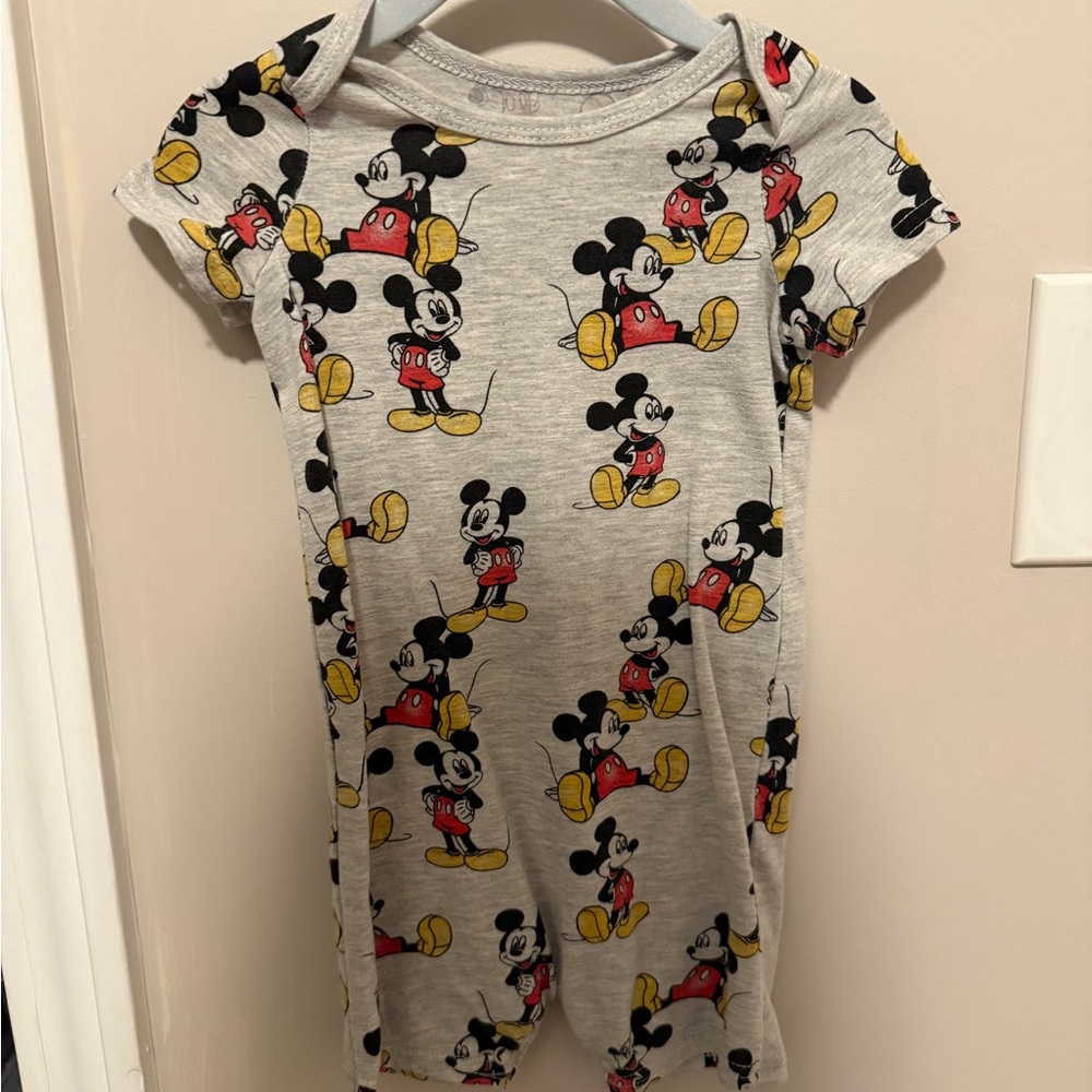 Disney Baby Gray Romper with Mickey Mouse